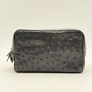 GENUINE OSTRICH LEATHER MAKEUP BAG BLACK
